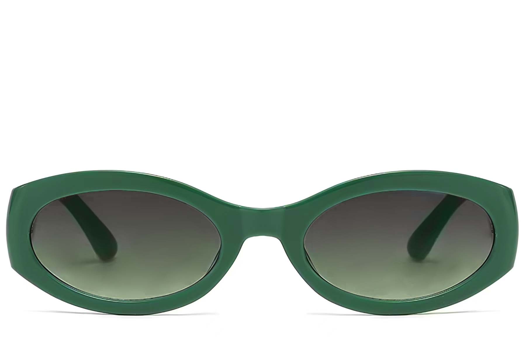 BS225-0171_Green_Oval_Plastic_Sunglasses_front