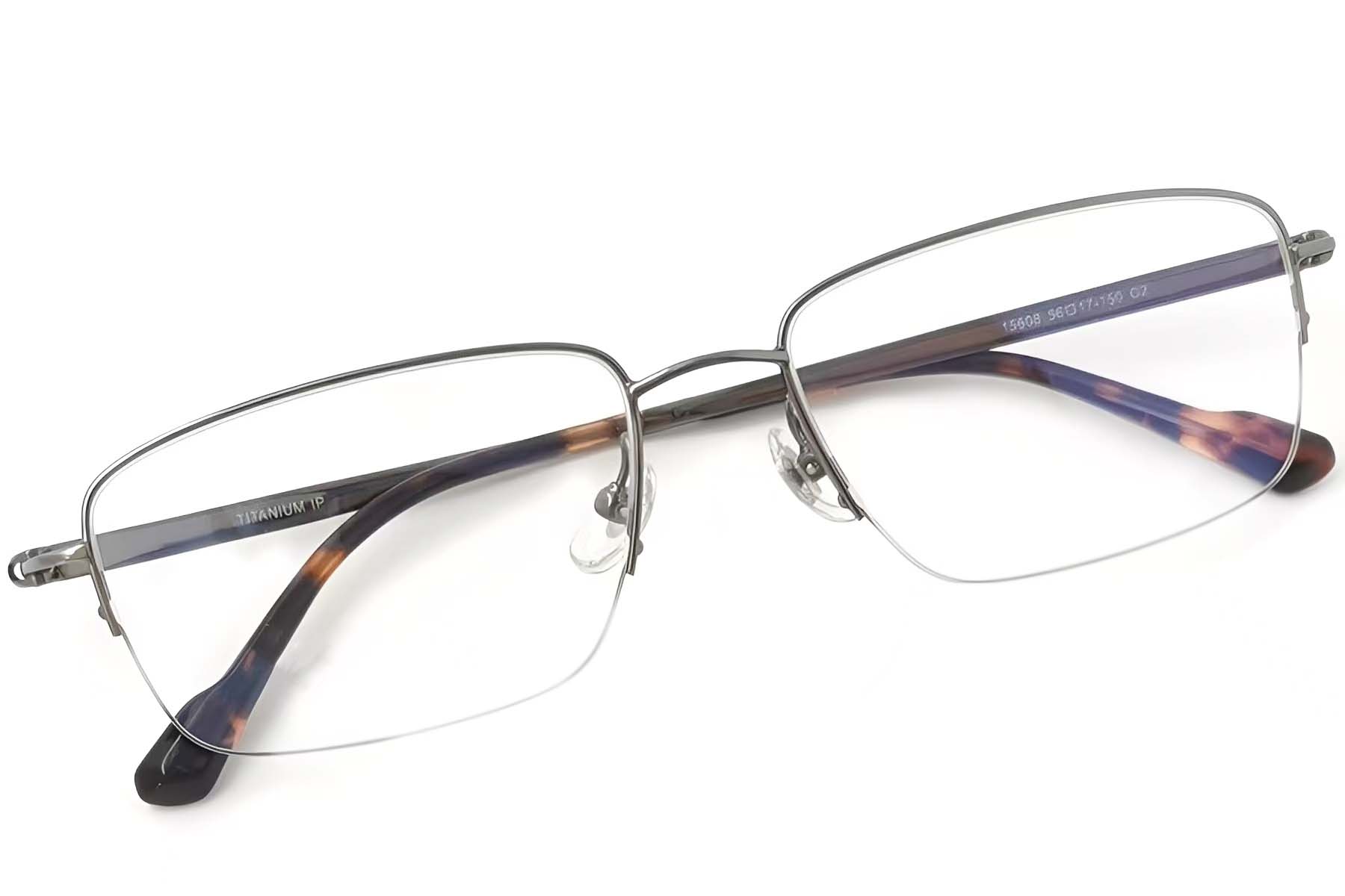 BS2419-0038_Grey_Semi-rimless_Titanium_Glasses_front