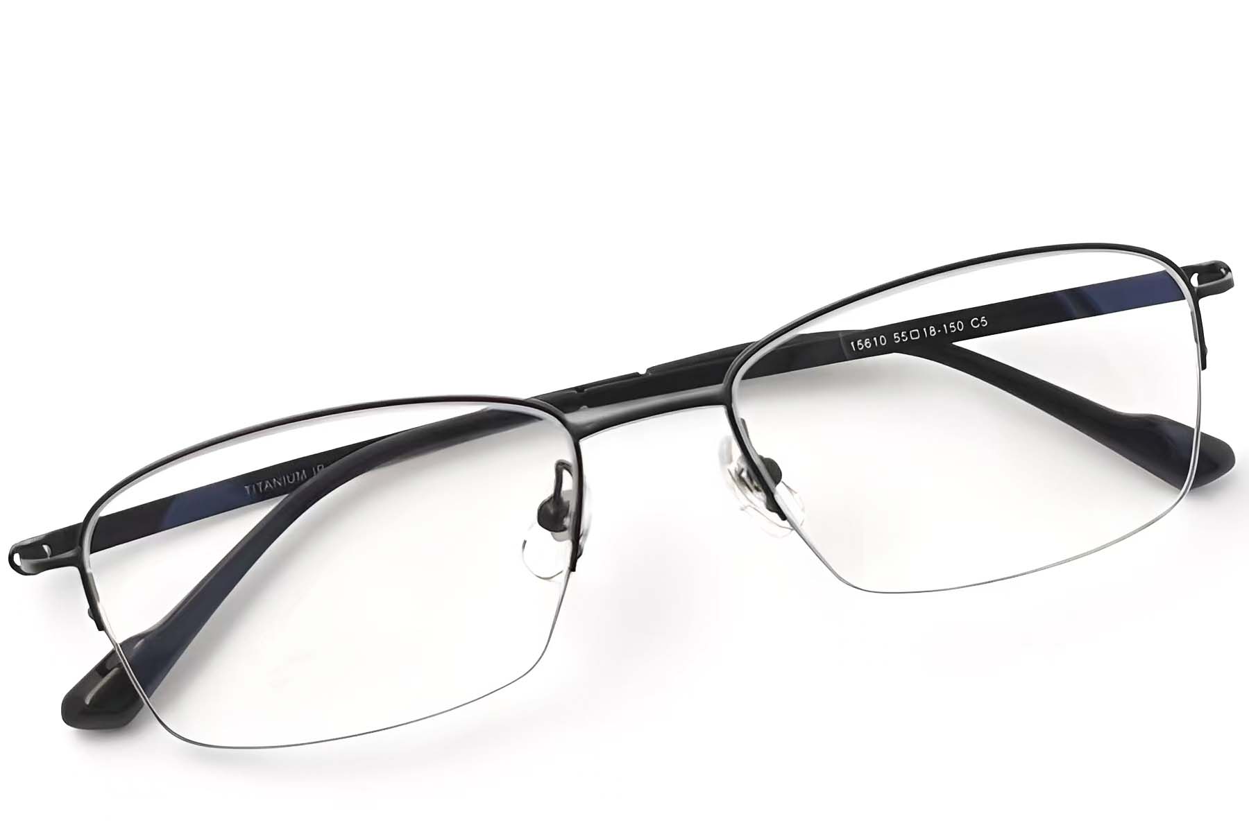 BS2419-0048_Black_Semi-rimless_Titanium_Glasses_front