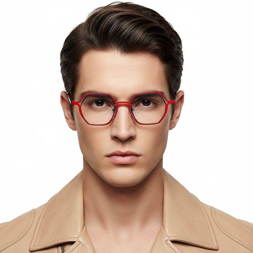 Geometric Red Metal Glasses #BS2425-0162