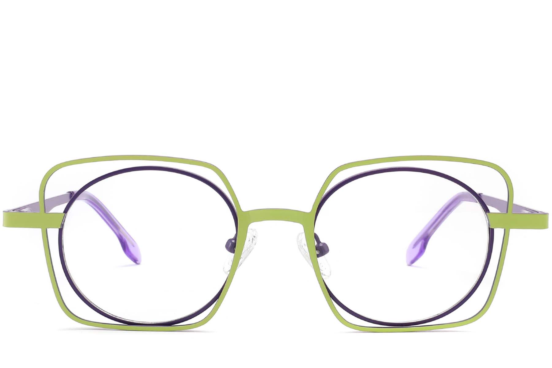 BS2425-0166_Green_Rectangular_Metal_Glasses_front