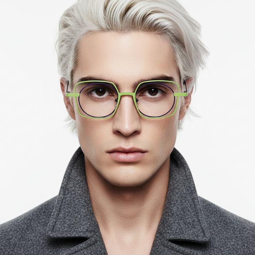 Rectangular Green Metal Glasses #BS2425-0166
