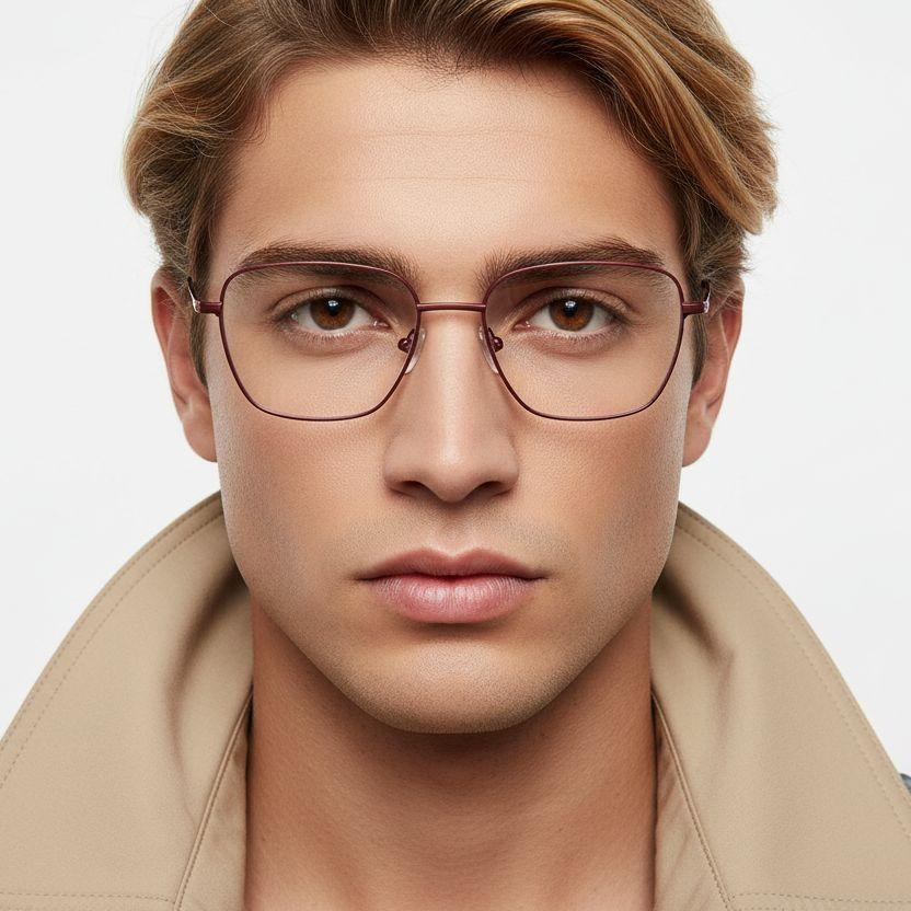 Rectangular Red Metal Glasses #BS2425-0300