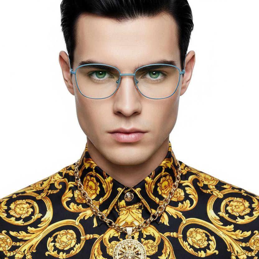 Rectangular Blue Metal Glasses #BS2425-0315