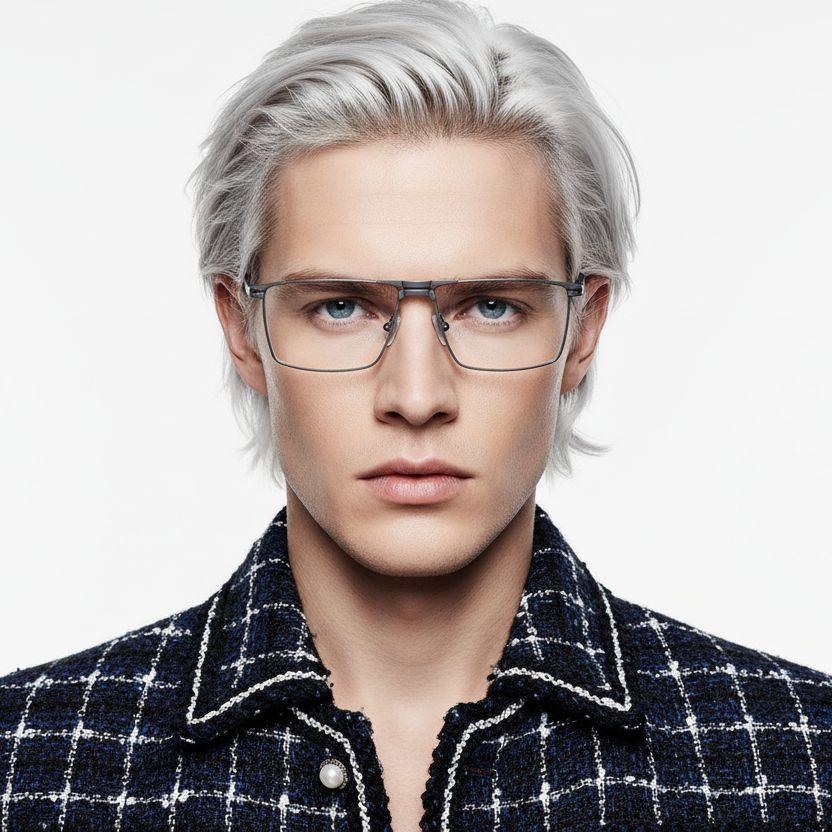 Rectangular Grey Metal Glasses #BS2425-0325