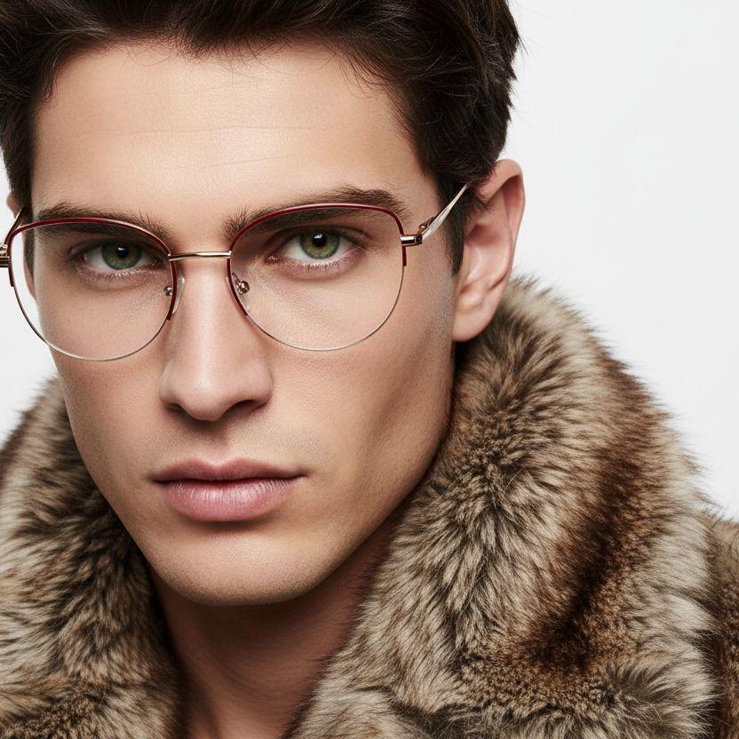 bs2425-0408_red_semi-rimless_metal_glasses_model