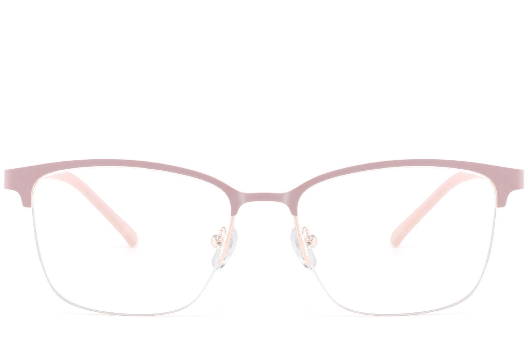 BS2425-0451_Pink_Semi-rimless_Metal_Glasses_front