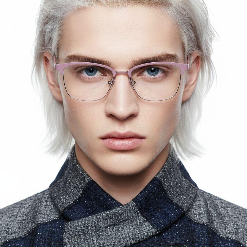 BS2425-0451_Pink_Semi-rimless_Metal_Glasses_model