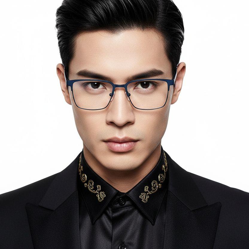 bs2425-0605_blue_rectangular_metal_glasses_model