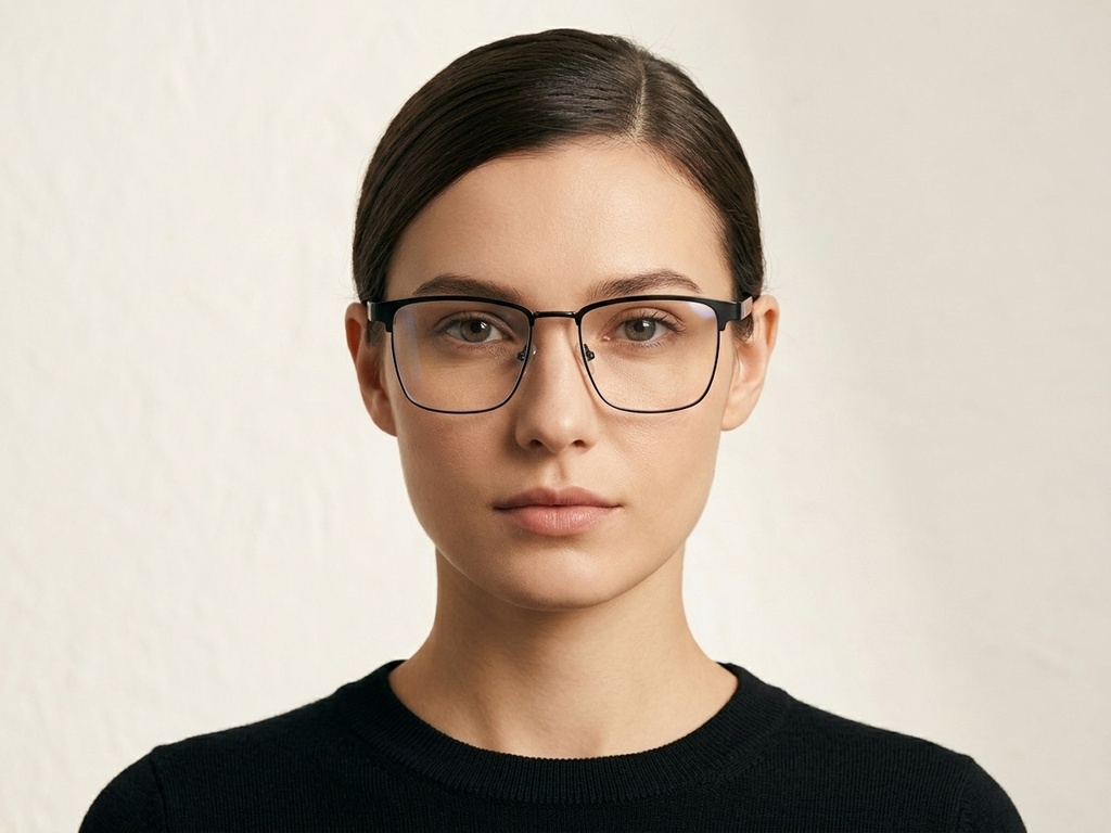 BS2425-0616_Black_Rectangular_Metal_Glasses_corner-tryon_female