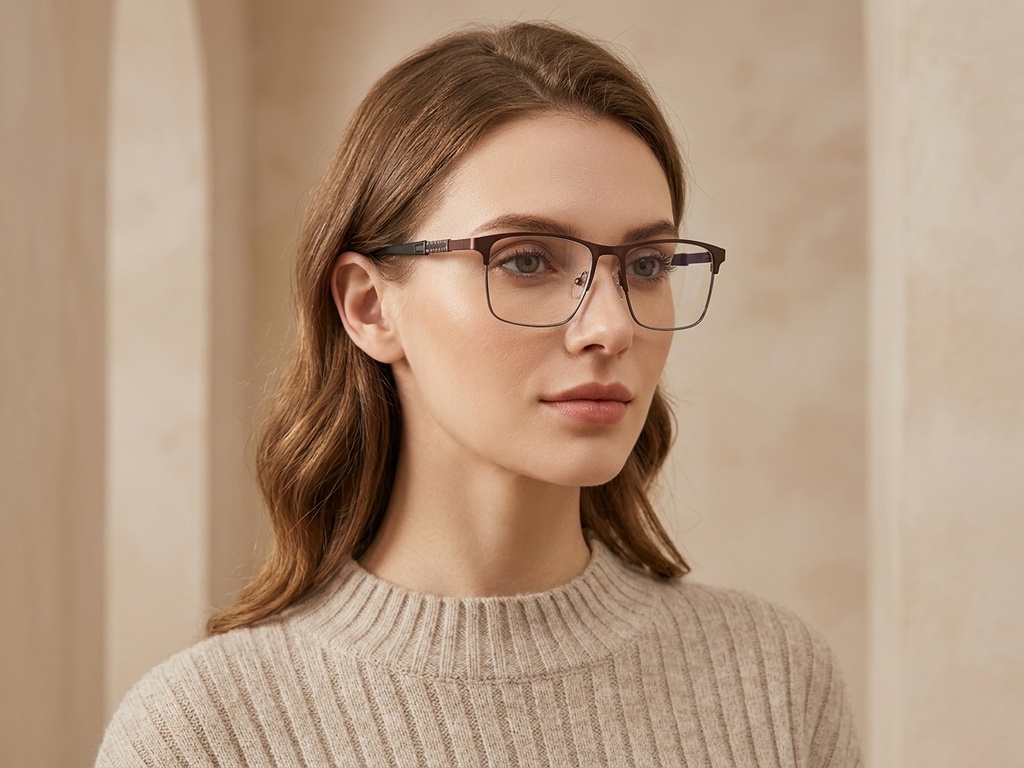BS2425-1154_Brown_Rectangular_Metal_Glasses_corner-tryon_female
