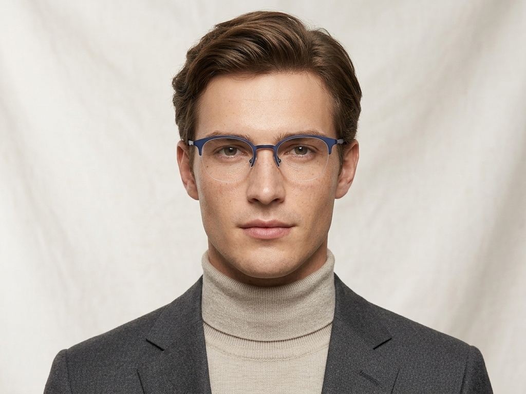Occhiali semi-cerchiati in metallo blu #BS2425-1626