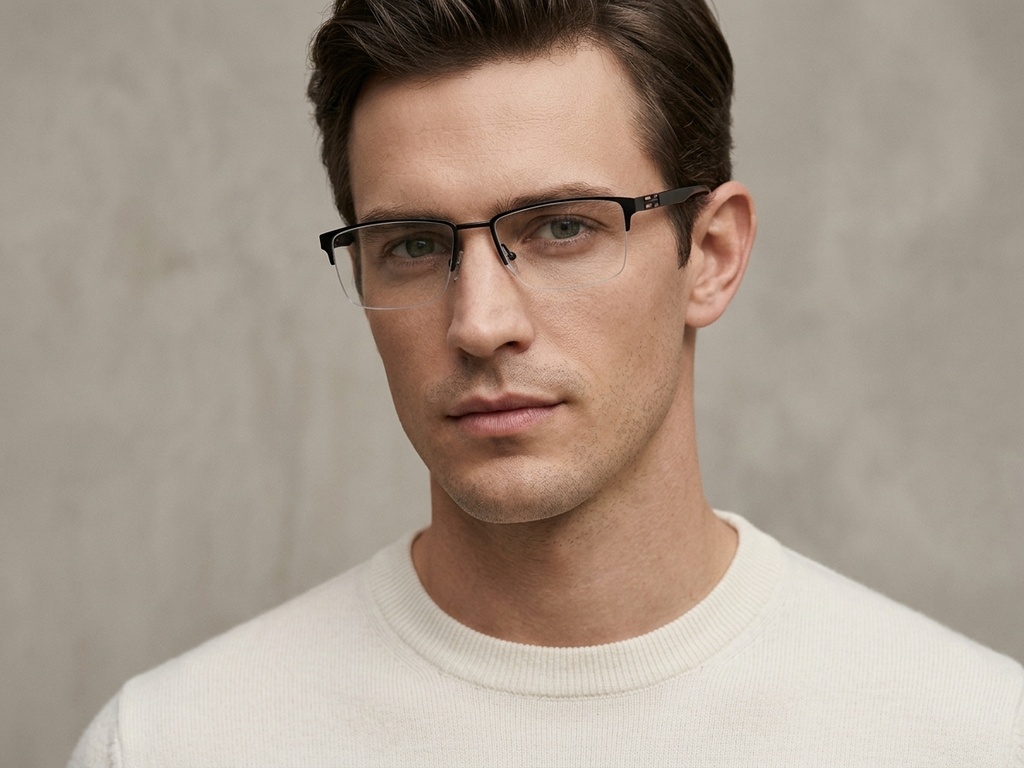 BS2425-1976_Black_Semi-rimless_Metal_Glasses-tryon_male