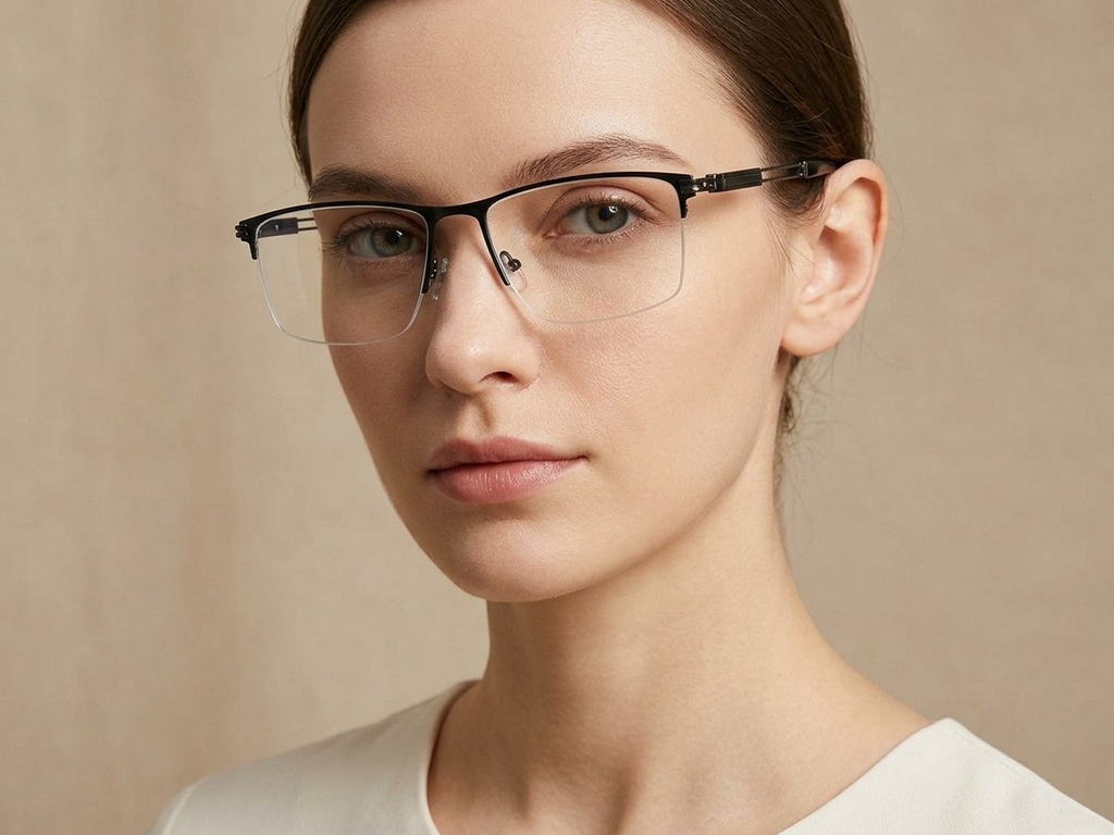 BS2425-1985_Black_Semi-rimless_Metal_Glasses-tryon_female