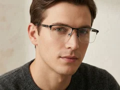 BS2425-1985_Black_Semi-rimless_Metal_Glasses-tryon_male