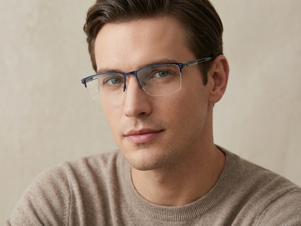BS2425-1986_Blue_Semi-rimless_Metal_Glasses-tryon_male