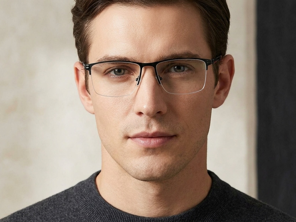 BS2425-1988_Black_Semi-rimless_Metal_Glasses-tryon_male