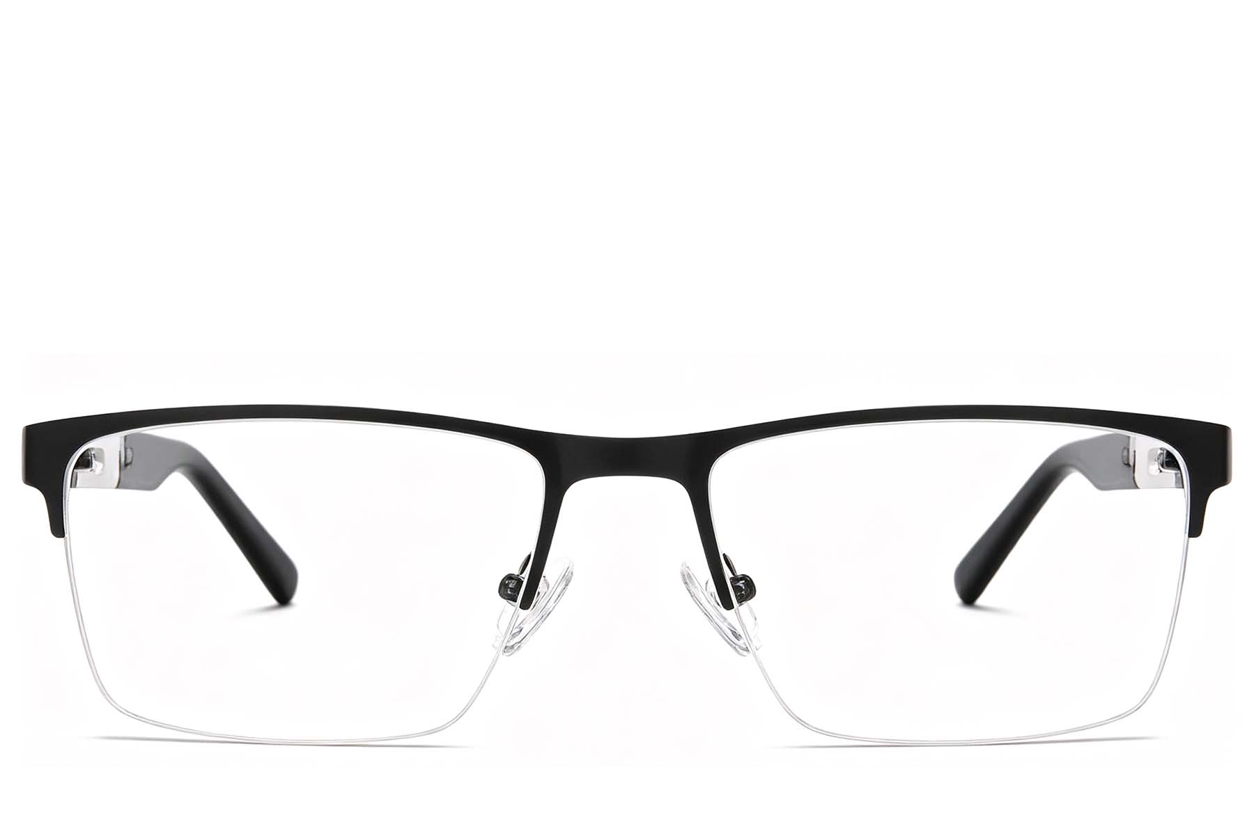 BS2425-2022_Black_Semi-rimless_Metal_Glasses_front
