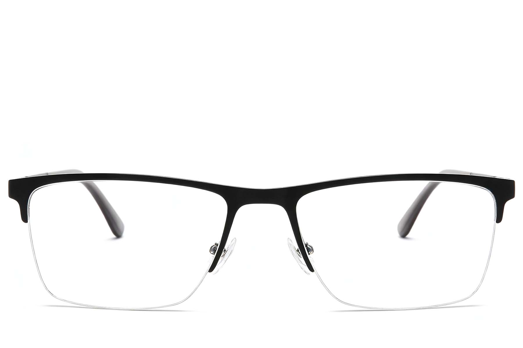 BS2425-2029_Black_Semi-rimless_Metal_Glasses_front