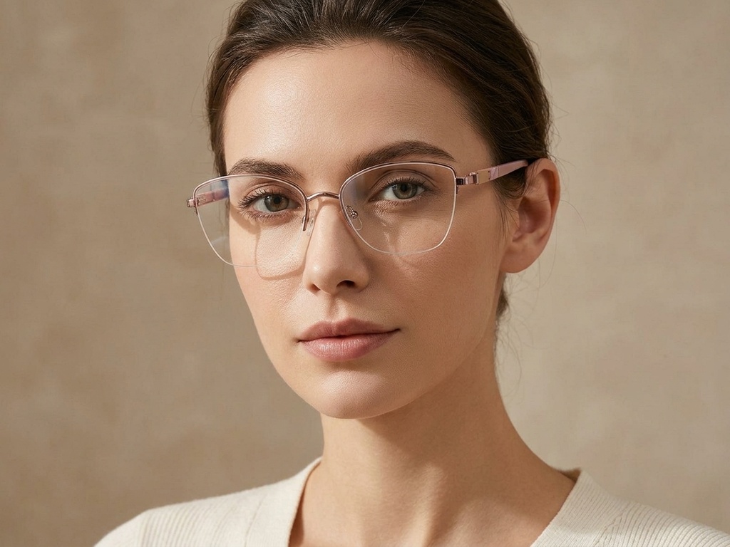 BS2425-2031_Pink_Semi-rimless_Metal_Glasses-tryon_female