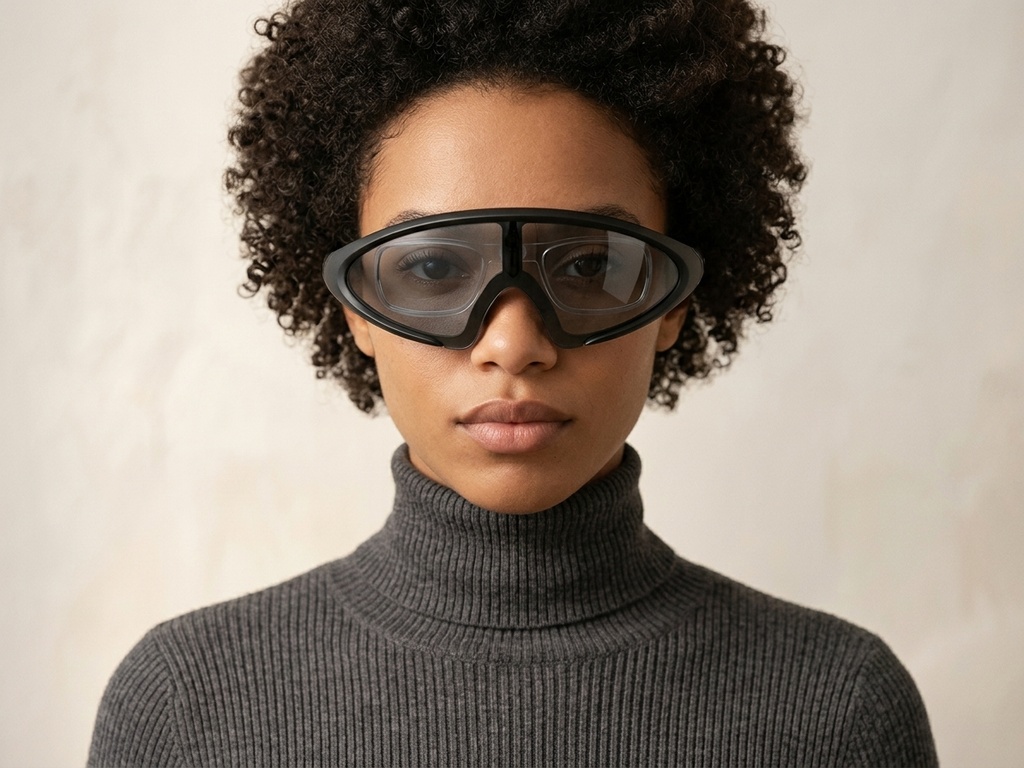 BS2426-0031_Black_Semi-rimless_Plastic_Sunglasses-tryon_female
