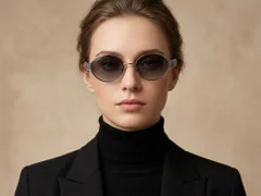 BS2503-0050_Silver_Oval_Metal_Sunglasses-tryon_female