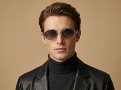 BS2503-0050_Silver_Oval_Metal_Sunglasses-tryon_male