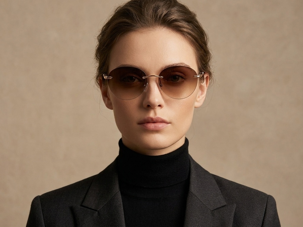 BS2503-0083_Golden_Invisible_Metal_Sunglasses-tryon_female