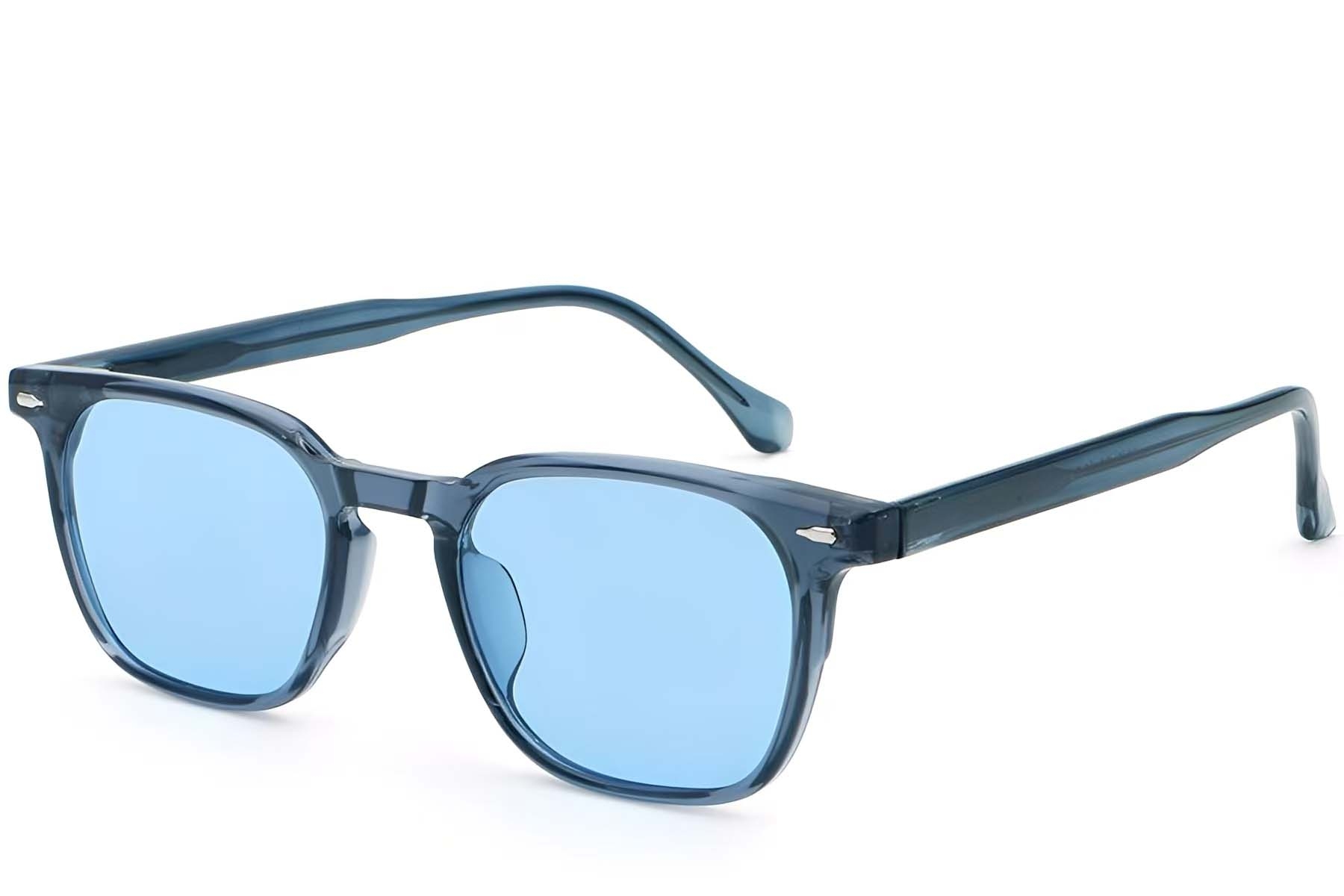 Lunettes de soleil rectangulaires en plastique bleu #BS2503-0277