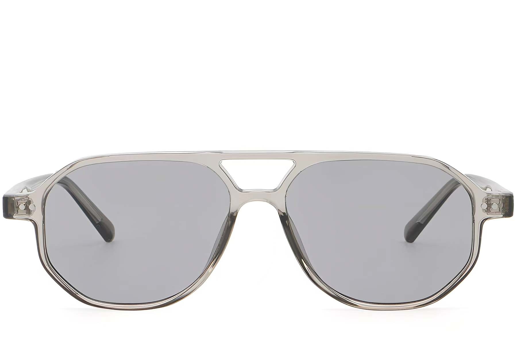 BS2503-0348_Grey_Aviator_Plastic_Sunglasses_front