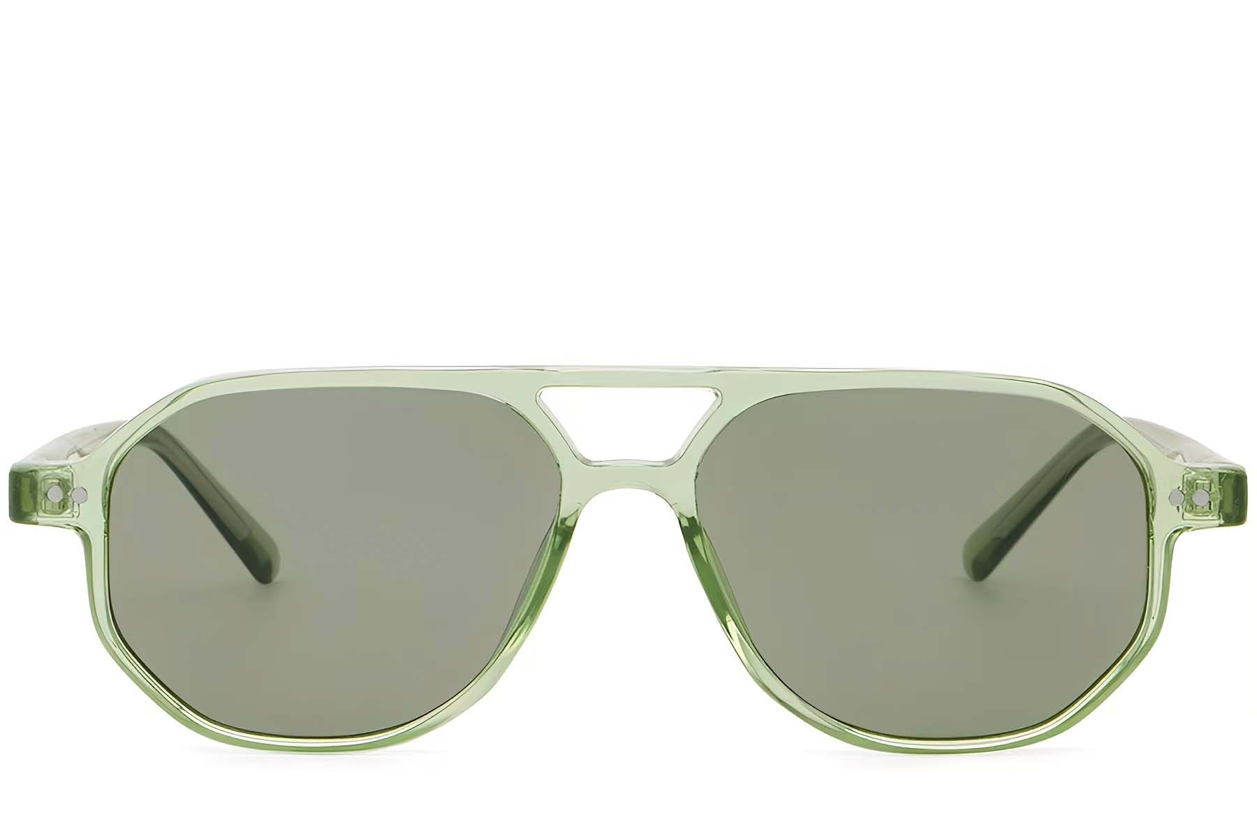BS2503-0351_Green_Aviator_Plastic_Sunglasses_front
