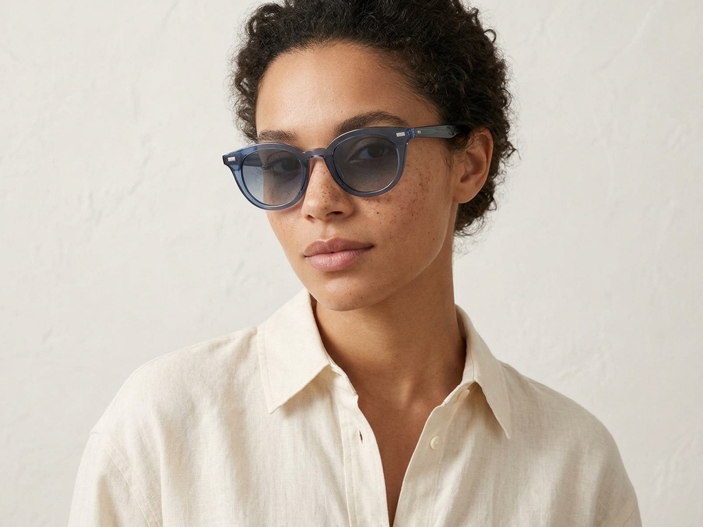 BS2503-0411_Blue_Oval_Plastic_Sunglasses-tryon_female