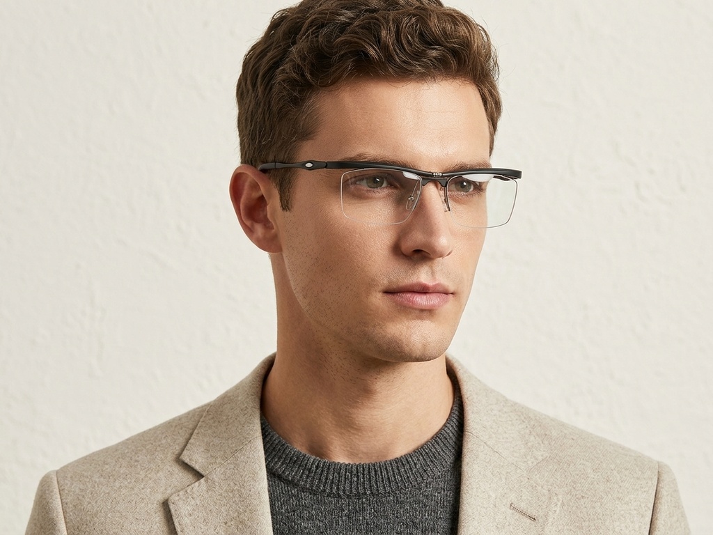 BS2519-0022_Black_Semi-rimless_Ultem_Glasses_corner-tryon_male