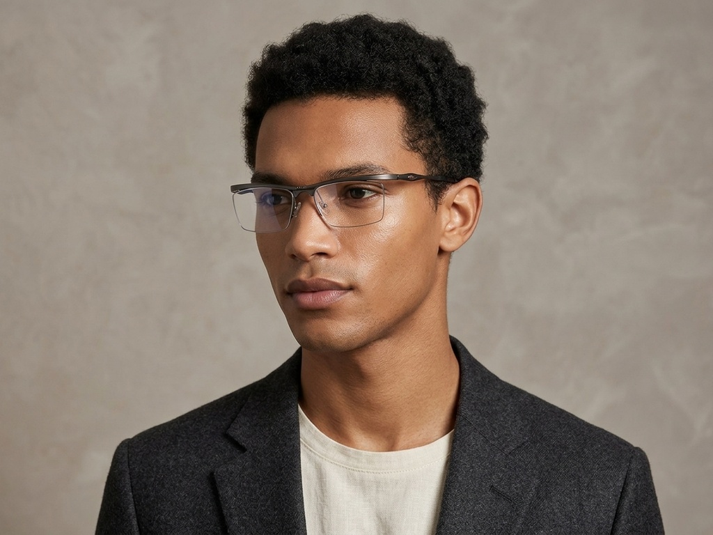 BS2519-0023_Grey_Semi-rimless_Ultem_Glasses_corner-tryon_male
