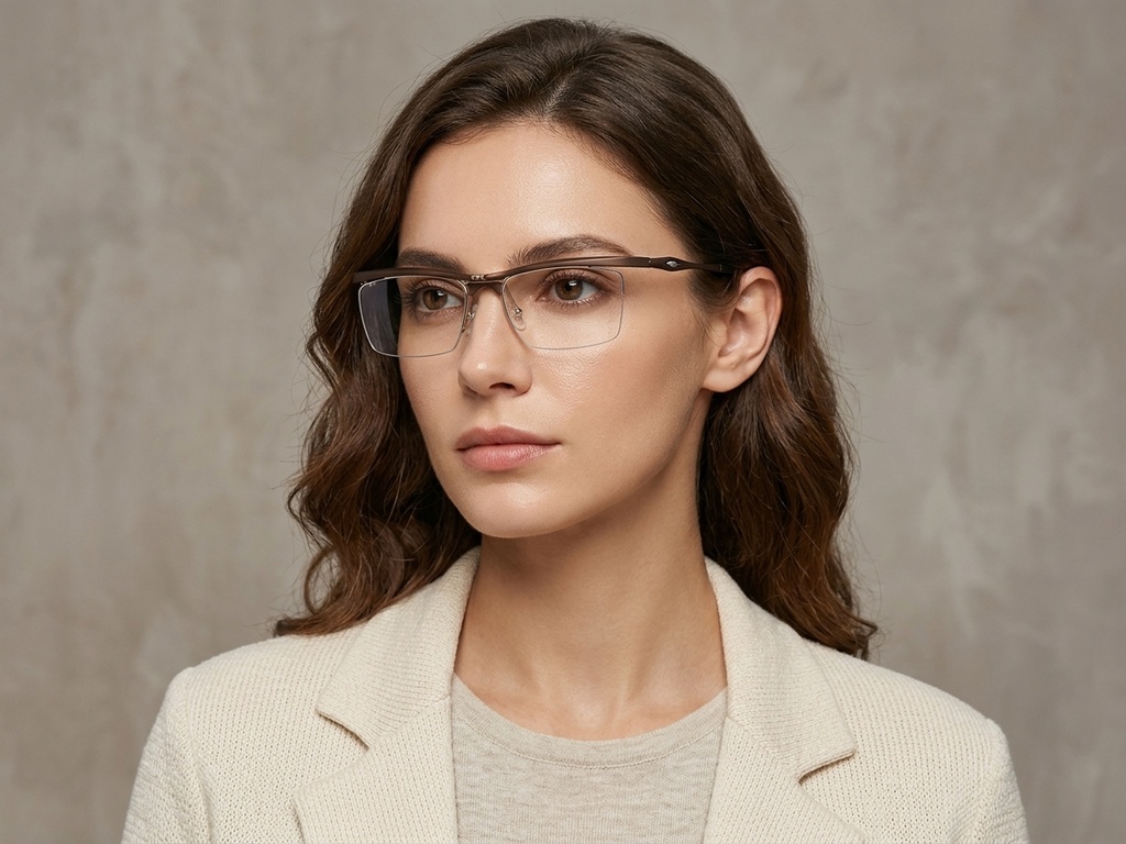 BS2519-0025_Brown_Semi-rimless_Ultem_Glasses_corner-tryon_female