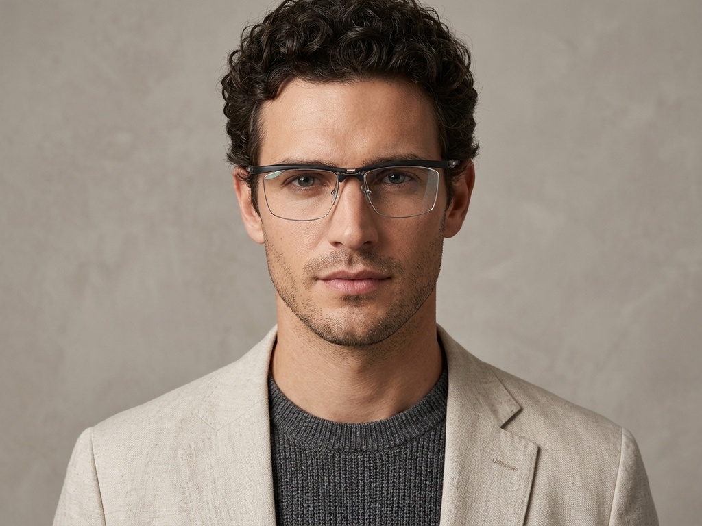 BS2519-0027_Black_Semi-rimless_Ultem_Glasses_corner-tryon_male