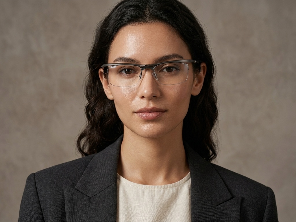 BS2519-0038_Grey_Semi-rimless_Ultem_Glasses_corner-tryon_female
