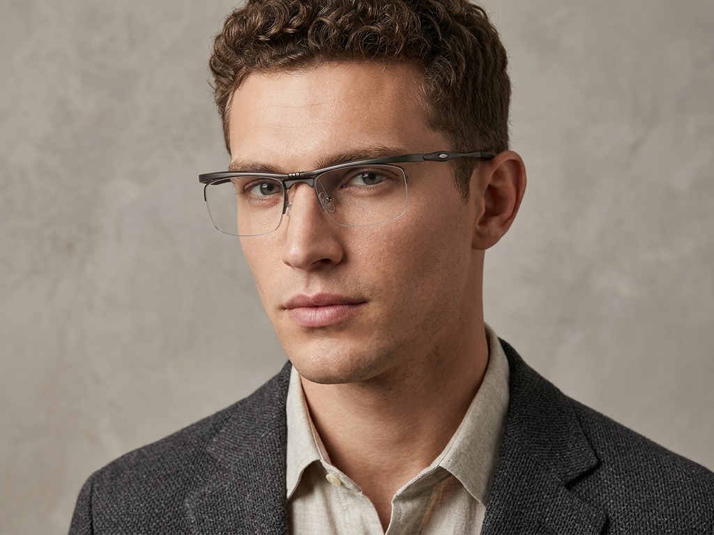 BS2519-0038_Grey_Semi-rimless_Ultem_Glasses_corner-tryon_male
