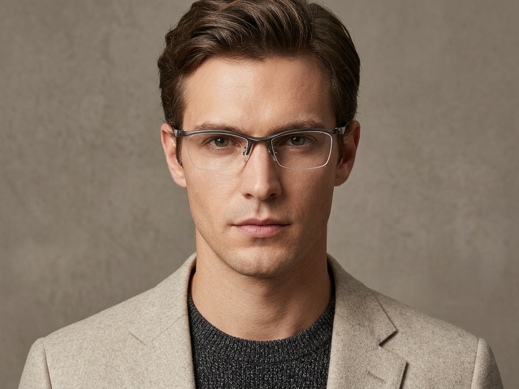 BS2519-0053_Grey_Semi-rimless_Ultem_Glasses_corner-tryon_male