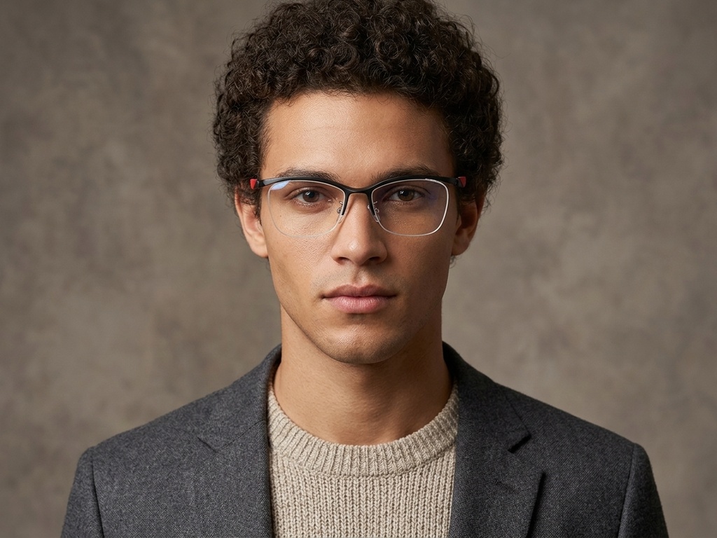 BS2519-0075_Black_Semi-rimless_Ultem_Glasses_corner-tryon_male