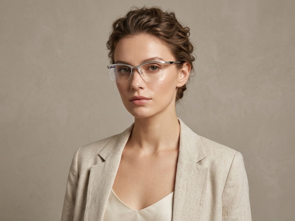 BS2519-0078_Silver_Semi-rimless_Ultem_Glasses_corner-tryon_female