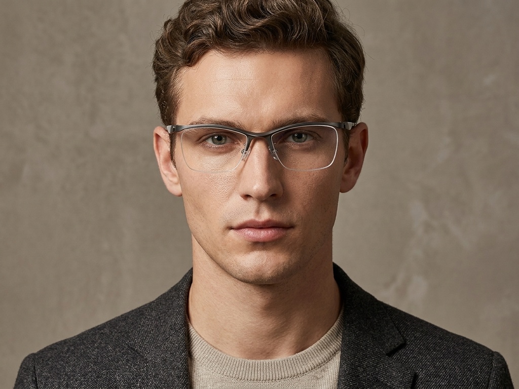 BS2519-0107_Grey_Semi-rimless_Ultem_Glasses_corner-tryon_male