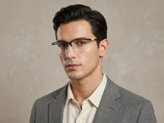 BS2519-0117_Black_Semi-rimless_Ultem_Glasses_corner-tryon_male