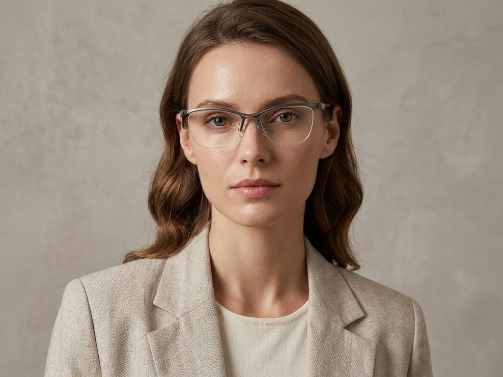 BS2519-0125_Grey_Semi-rimless_Ultem_Glasses_corner-tryon_female