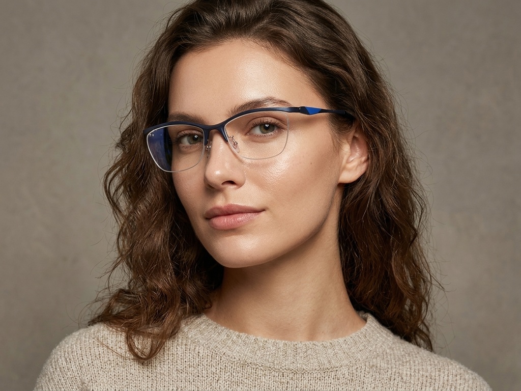 BS2519-0126_Blue_Semi-rimless_Ultem_Glasses_corner-tryon_female