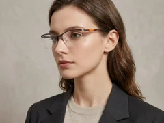 BS2519-0128_Brown_Semi-rimless_Ultem_Glasses_corner-tryon_female