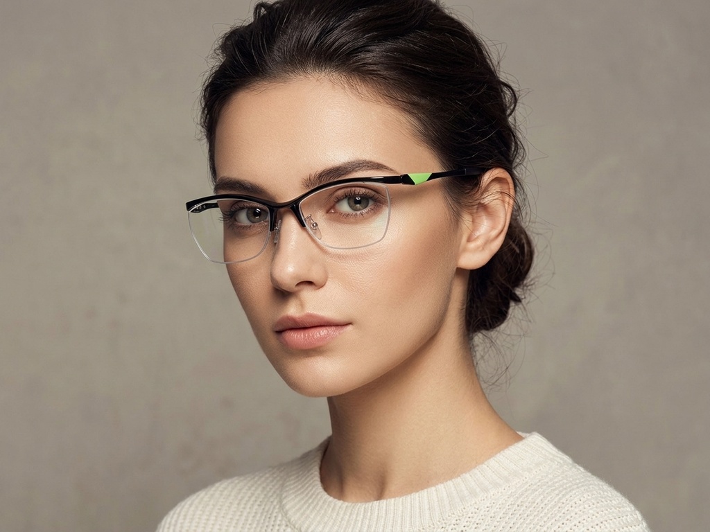 BS2519-0141_Black_Semi-rimless_Ultem_Glasses_corner-tryon_female