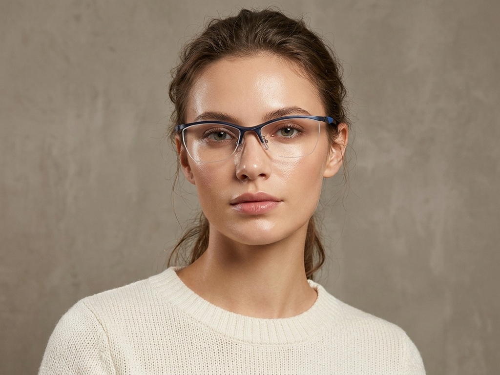 BS2519-0144_Blue_Semi-rimless_Ultem_Glasses_corner-tryon_female