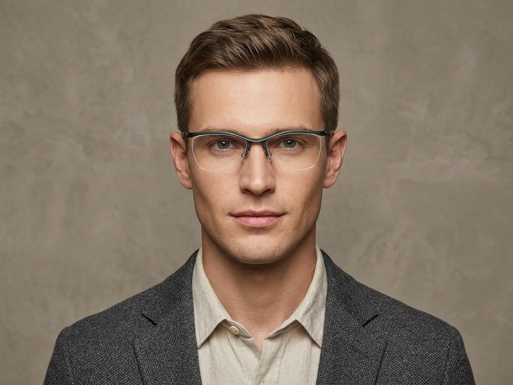 BS2519-0145_Green_Semi-rimless_Ultem_Glasses_corner-tryon_male