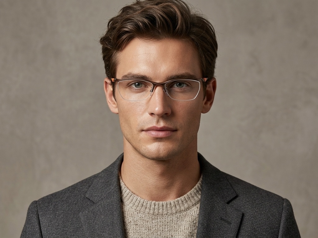 BS2519-0146_Brown_Semi-rimless_Ultem_Glasses_corner-tryon_male